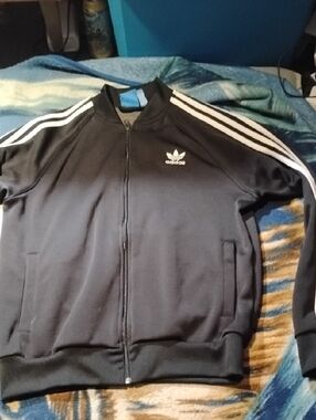 adidas Black Track Jacket with White Shoulder Stripes